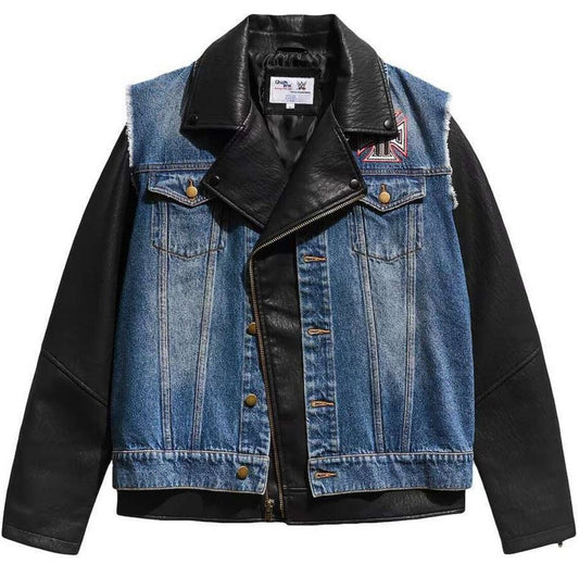 Men’s Chalk Line Black/Blue Triple H Game Denim Leather Jacket