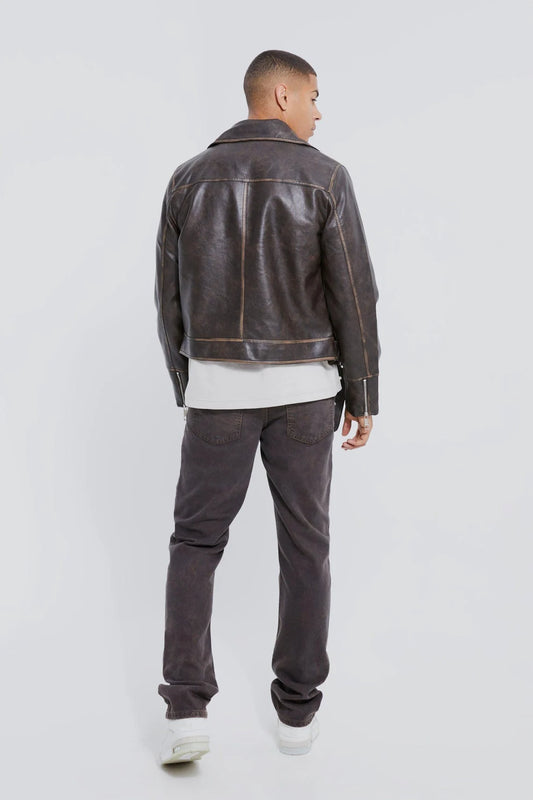 Men’s Boxy Vintage Genuine Leather Biker Jacket