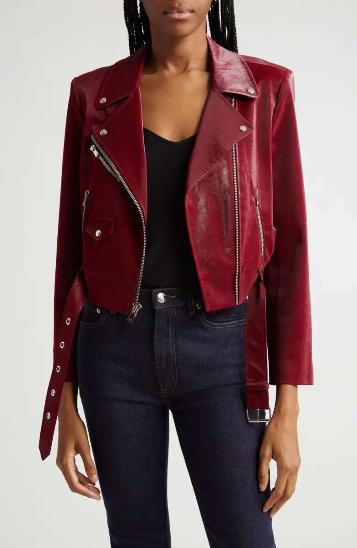 Women’s Red Leather Moto Jacket