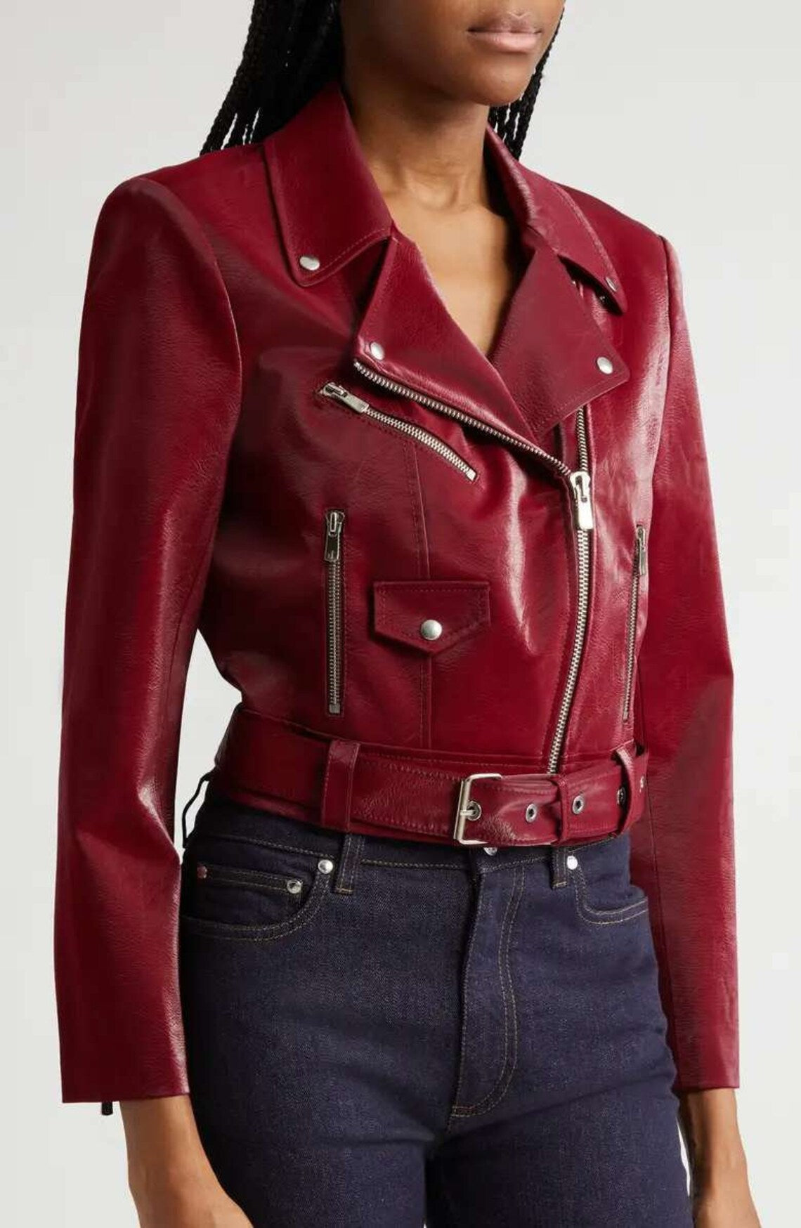 Women’s Red Leather Moto Jacket