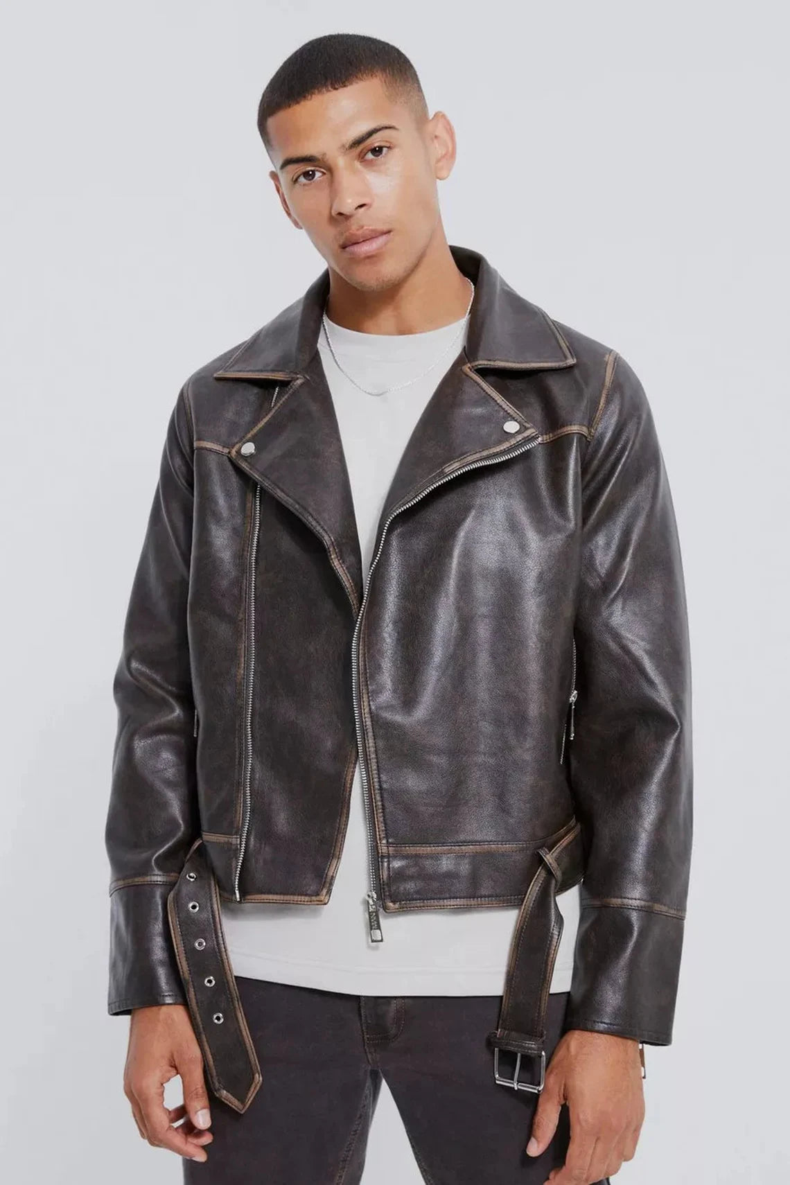 Men’s Boxy Vintage Genuine Leather Biker Jacket