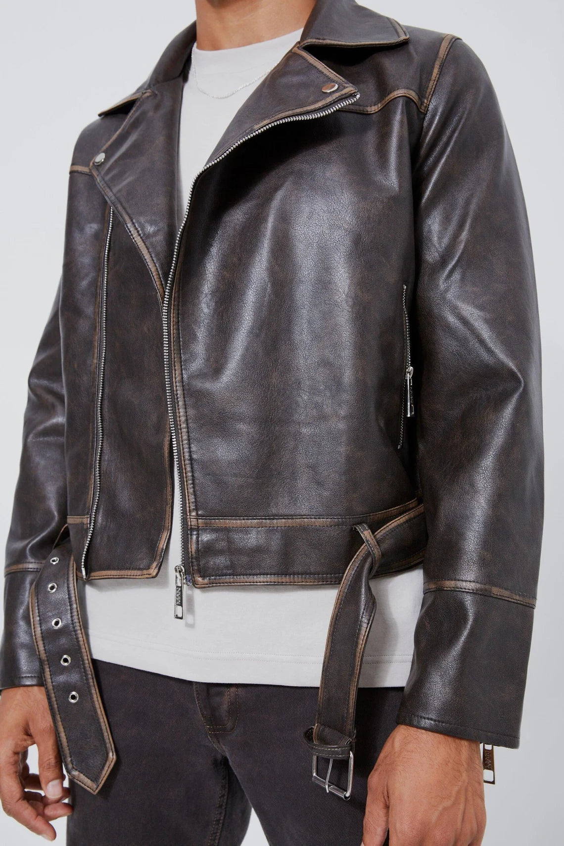 Men’s Boxy Vintage Genuine Leather Biker Jacket