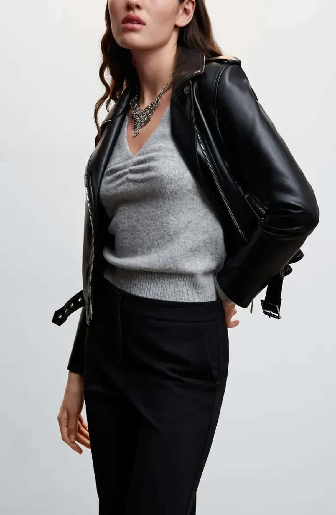 Women’s Black Leather Biker Jacket