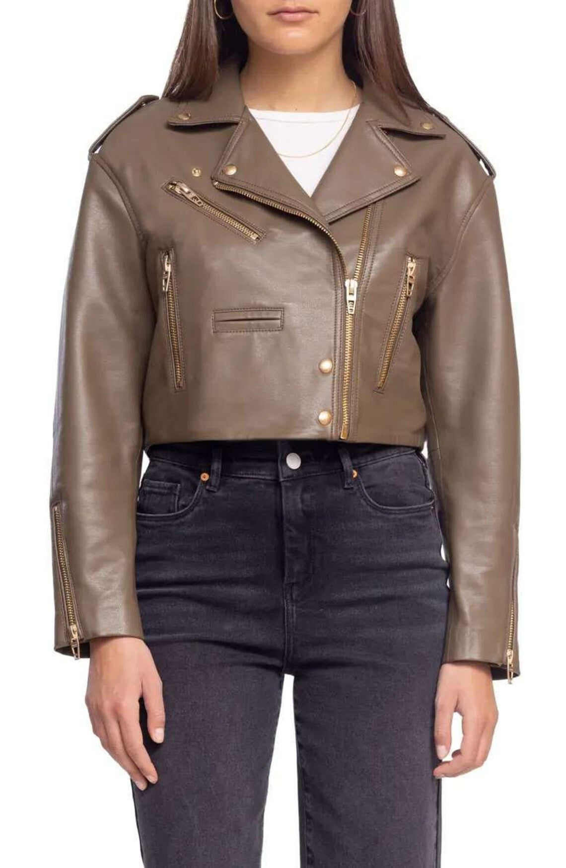 Chaqueta de motociclista de cuero Golden Hour para mujer