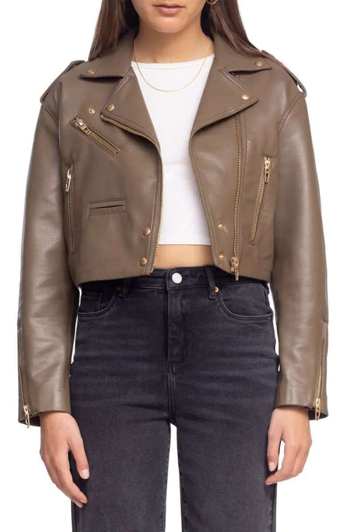 Chaqueta de motociclista de cuero Golden Hour para mujer